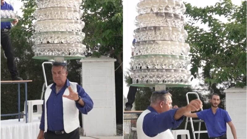 Кипрдин тургуну 319 бокалды башына көтөрүп бийледи (ВИДЕО)