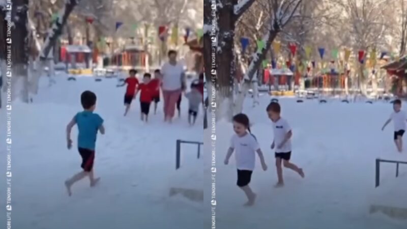 Бала бакчада балдардын кар үстүндө жылаңайлак баскан видеосу талкууда