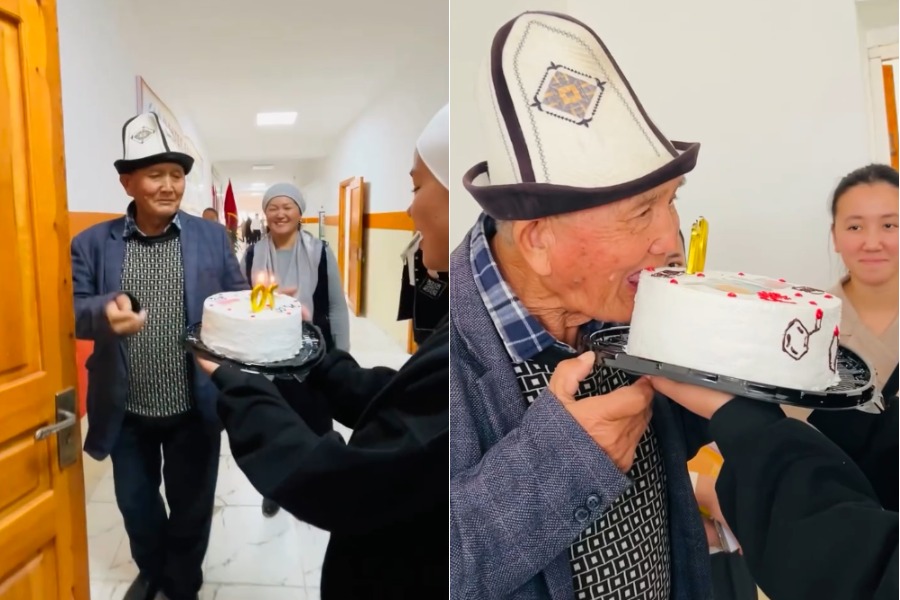 Агайынын 70 жаш курагын куттуктаган мугалим-окуучулар