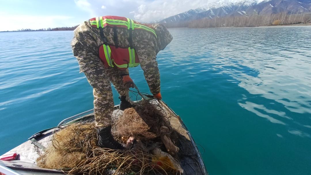 Түптө көп жылдан бери суу түбүндө жаткан 800 метр эски тор чыгарылды