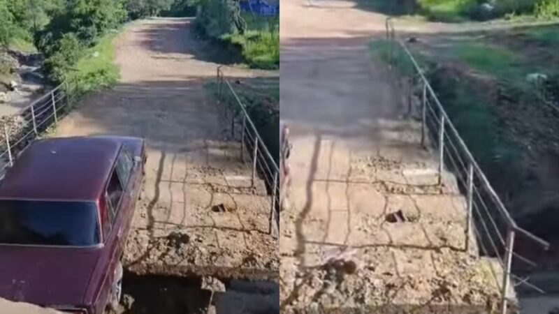 Аксыда сел жүрүп, унаа бир тарабы ураган көпүрөдө туруп калган