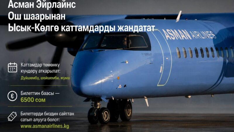 Асман Эйрлайнс Ош – Тамчы – Ош каттамын кайра ишке киргизет