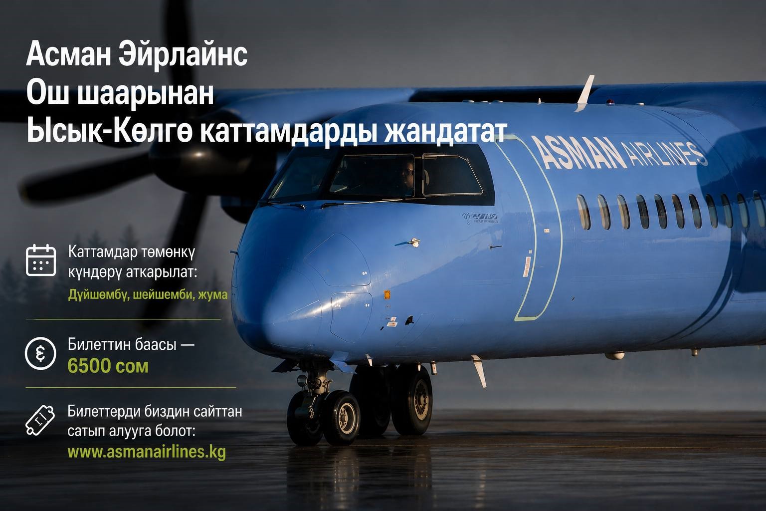 Асман Эйрлайнс Ош-Тамчы-Ош каттамын кайра ишке киргизет