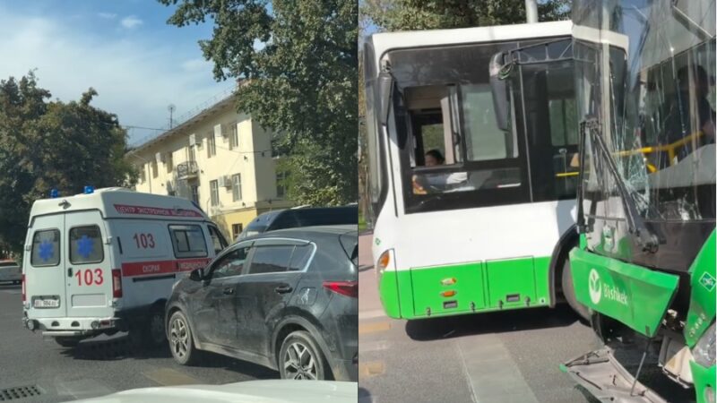 Бишкекте автобус тез жардам унаасы менен сүзүштү