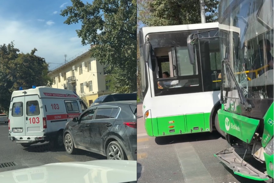Бишкекте автобус тез жардам унаасы менен сүзүштү